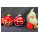 Collection of Vintage Christmas Ornaments and Porcelain Candle Holders