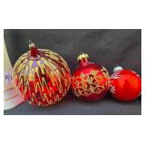 Collection of Vintage Christmas Ornaments and Porcelain Candle Holders
