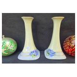 Collection of Vintage Christmas Ornaments and Porcelain Candle Holders