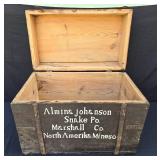 Vintage Almina Johnson Wooden Storage Chest with Hand-Painted Letters