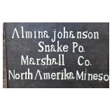 Vintage Almina Johnson Wooden Storage Chest with Hand-Painted Letters