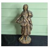 Trio of Decorative Statues: Two Bronze-like Figures and a Cement Madonna