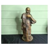 Trio of Decorative Statues: Two Bronze-like Figures and a Cement Madonna