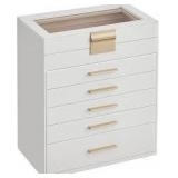 SONGMICS Jewelry Box Organizer with Glass Lid, 6-Layer Jewelry Storage, with 5 Drawers, Modern Style