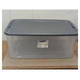 Sterilite 116 Qt Ultra Clear Latch Box Clear Base Flat Gray Lid and Latches: Stackable Storage Tote with Handles