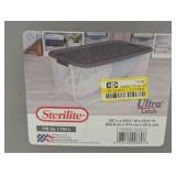 Sterilite 116 Qt Ultra Clear Latch Box Clear Base Flat Gray Lid and Latches: Stackable Storage Tote with Handles