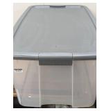 Sterilite 116 Qt Ultra Clear Latch Box Clear Base Flat Gray Lid and Latches: Stackable Storage Tote with Handles