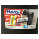 Hefty 12.3gal Slim Step Trash Can with Locking Lid Black: Large Kitchen Garbage Can, Pedal-Operated, Removable Lid