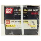 Grip Rite 3-1/4" x .131", 30 Degree Paper Tape Offset Round Head Nails, Bright, Smooth Shank, (4,000/Carton)