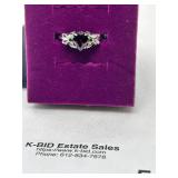 925 Sterling Silver Heart-Shaped Garnet Ring with Emerald Accents