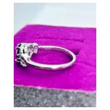 925 Sterling Silver Heart-Shaped Garnet Ring with Emerald Accents