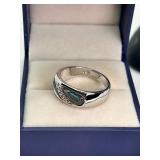 Sterling Silver Ring with Abalone Shell and Crystal Accents