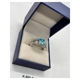 Sterling Silver Rainbow Gemstone Ring with Blue Center Stone