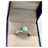 Sterling Silver Opal and Diamond Accent Ring