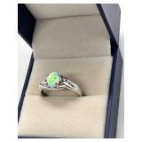 Sterling Silver Opal and Diamond Accent Ring