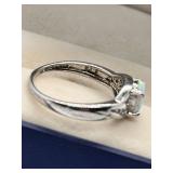 Sterling Silver Opal and Diamond Accent Ring