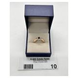 Gold Ring with Red Stone and Clear Accents