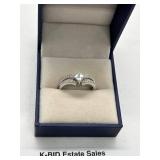 925 Sterling Silver Ring with Princess Cut Stone and Pave Accents