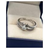 925 Sterling Silver Ring with Princess Cut Stone and Pave Accents