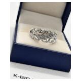 925 Sterling Silver Intricate Leaf Design Ring
