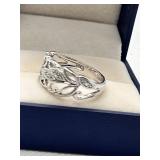 925 Sterling Silver Intricate Leaf Design Ring