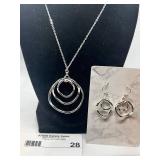 Silver-Toned Necklace and Earring Set with Circular Pendant Design