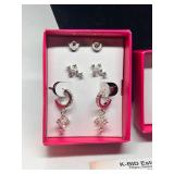 Set of 3 Pairs of Fashion Earrings with Rhinestones and Heart Design