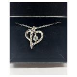 Silver Heart Necklace with Sparkling Crystal Accents