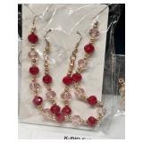 Pair of Beaded Drop Earrings with Pink and Red Beads