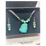 Turquoise and Bead Necklace and Earring Set