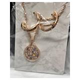 Rose Gold-Tone Necklace Set with Elegant Pendant and Matching Earrings