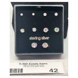 Set of 7 Sterling Silver Earrings with Cubic Zirconia