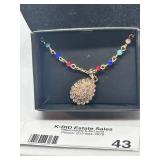 Elegant Gold Tone Pendant Necklace with Multi-Color Beads