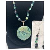 Handcrafted Beaded Necklace with Matching Dangle Earrings