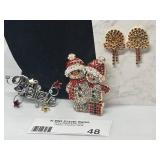 Lot of 3 Holiday Brooches with Santa, Bells & Believe Designs