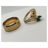Set of 2 Gold Rings Featuring Green Stone Accents