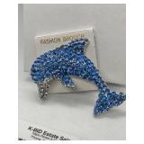 Sparkling Blue Dolphin Fashion Brooch with Rhinestones