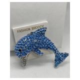 Sparkling Blue Dolphin Fashion Brooch with Rhinestones