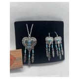 Southwest Inspired Heart Necklace and Earring Set with Turquoise Accents