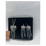 Southwest Inspired Heart Necklace and Earring Set with Turquoise Accents