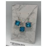 Set of Silver Jewelry with Blue Gemstone Pendants