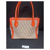 DKNY Monogram Tote Bag with Orange Trim