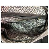 Gray Leather Handbag with Braided Detail and Fringe