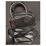 Set of 2 Black Leather Handbags with Fringe Detail