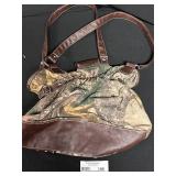 Camo and Brown Leather Handbag with Rhinestone Accents