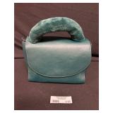 Stylish Teal Handbag with Faux Fur Handle
