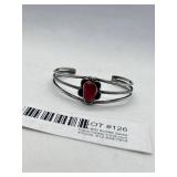 Vintage Silver Cuff Bracelet with Red Stone