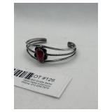 Vintage Silver Cuff Bracelet with Red Stone