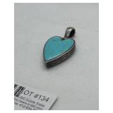 Lot #134: Heart-Shaped Abalone and Turquoise Pendant Set in Silver