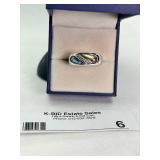 Sterling Silver Ring with Abalone Shell and Crystal Accents